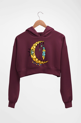 Dream Catcher Moon Crop HOODIE FOR WOMEN-Maroon-Ektarfa.online