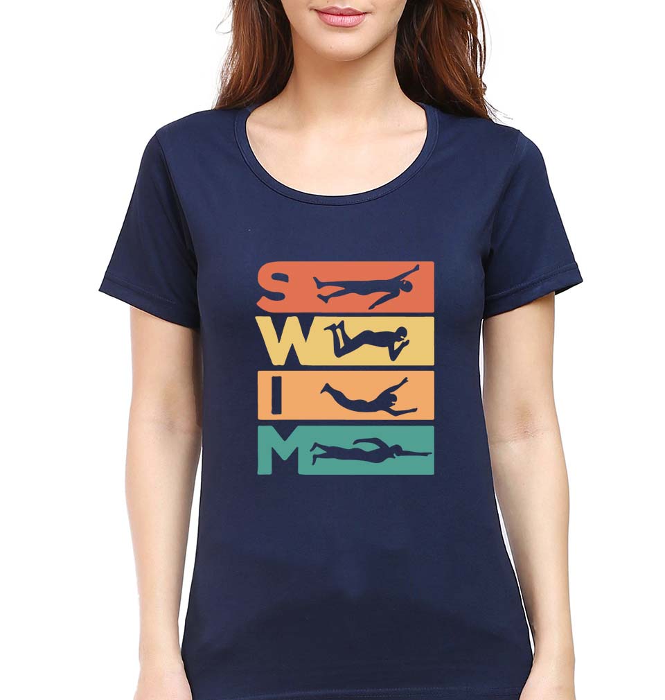 Swimming T-Shirt for Women-Navy Blue-Ektarfa.online
