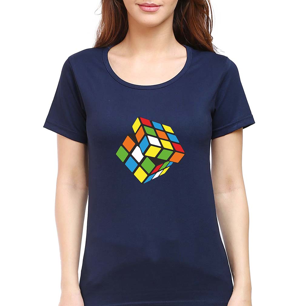 Rubik's Cube T-Shirt for Women-Navy Blue-Ektarfa.online