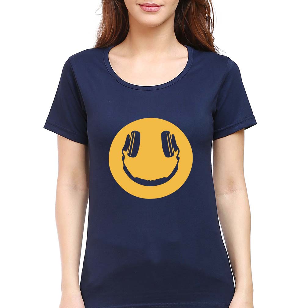 Emoji Headphone Music T-Shirt for Women-Navy Blue-Ektarfa.online