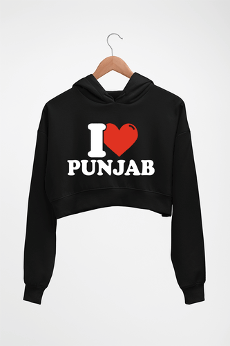 I Love Punjab Crop HOODIE FOR WOMEN-Black-Ektarfa.online