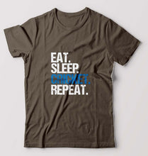 Load image into Gallery viewer, Eat Sleep Cricket Repeat T-Shirt for Men-Olive Green-Ektarfa.online
