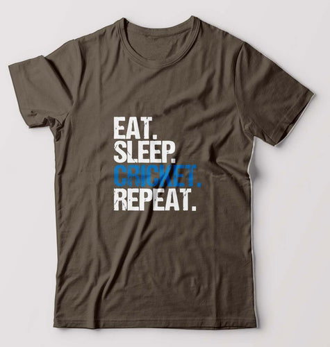 Eat Sleep Cricket Repeat T-Shirt for Men-Olive Green-Ektarfa.online
