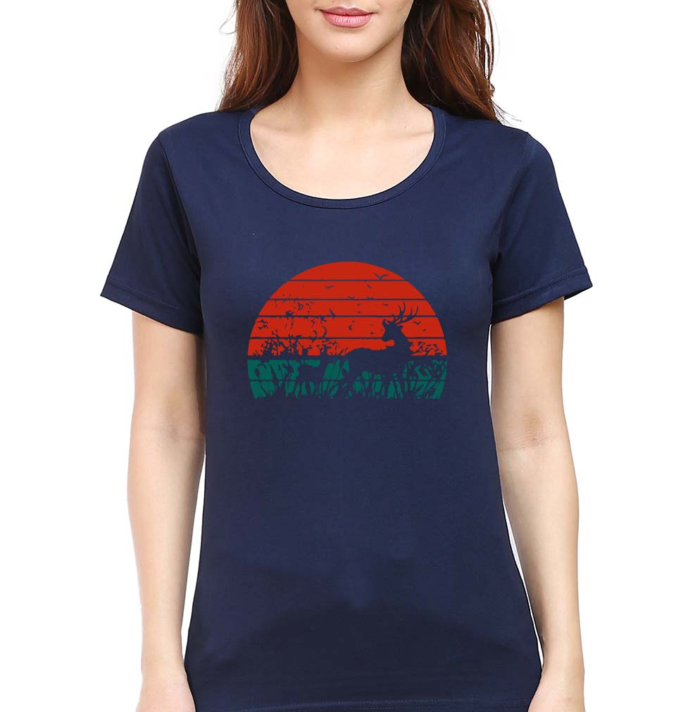 Deer T-Shirt for Women-Navy Blue-Ektarfa.online