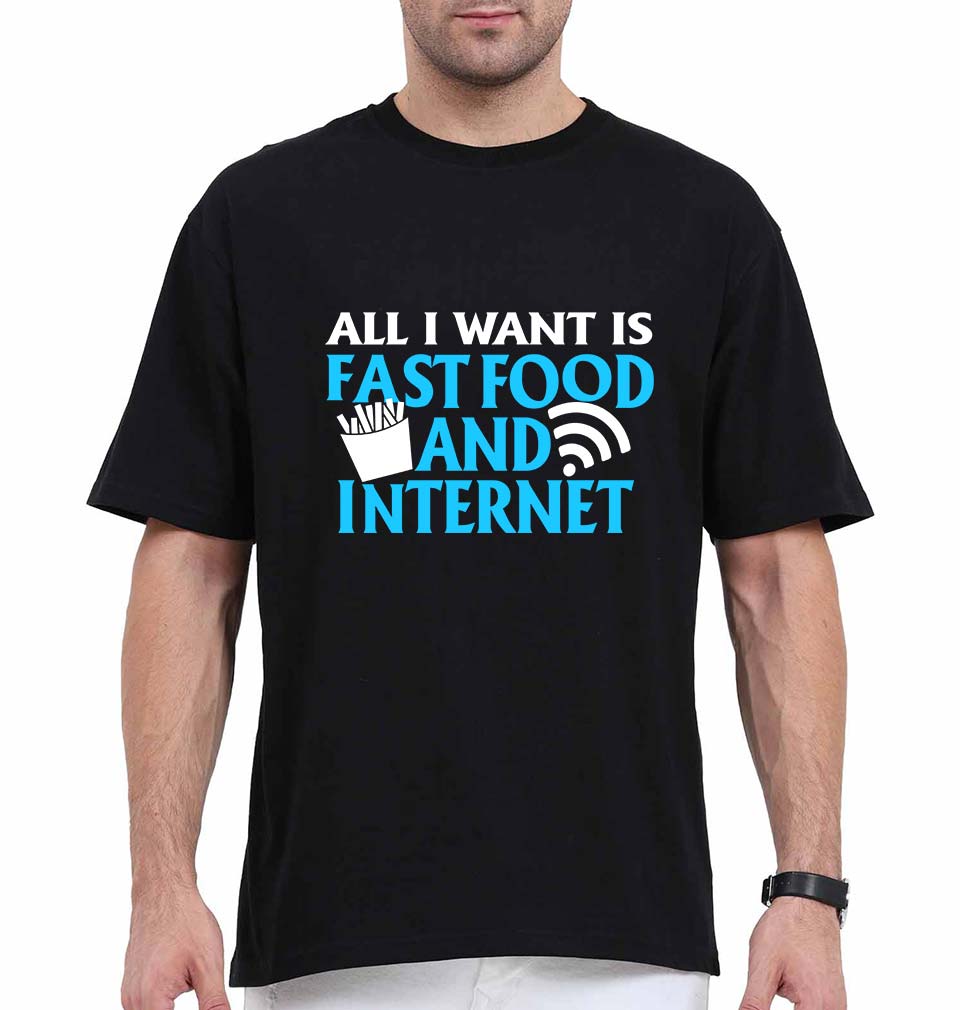 Fast Food and Internet Oversized T-Shirt for Men-Black-Ektarfa.online