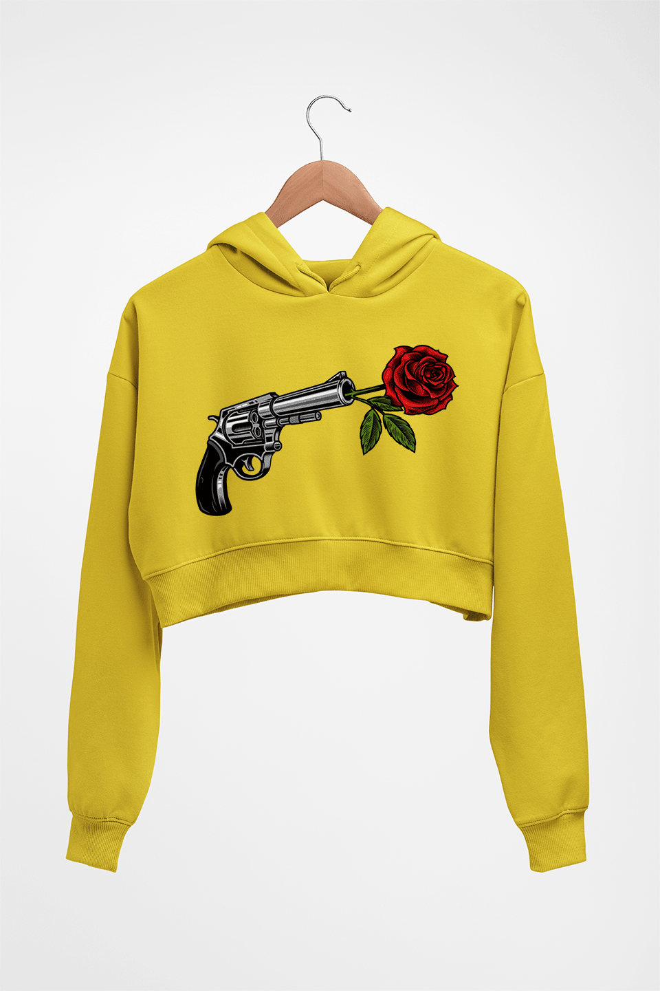 Guns N' Roses Crop HOODIE FOR WOMEN-Mustard Yellow-Ektarfa.online