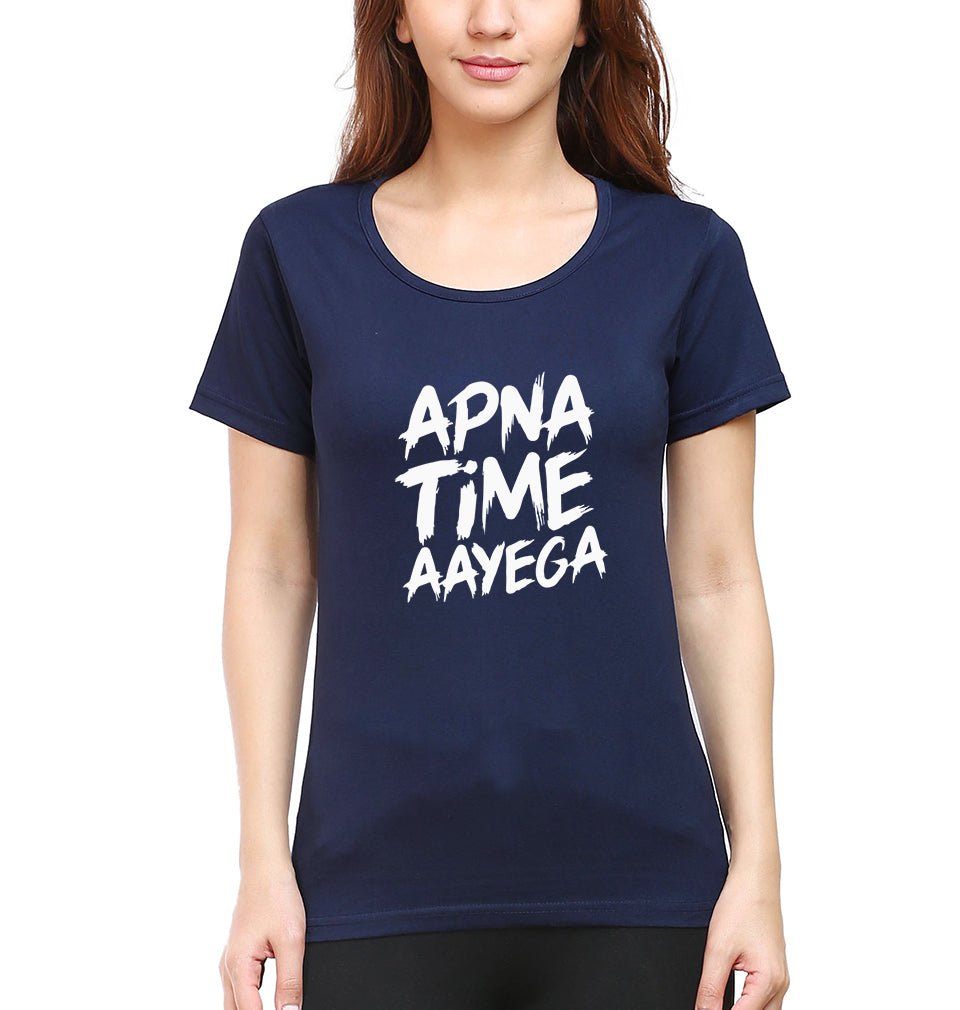 Apna Time Aayega T-Shirt for Women-Navy Blue-Ektarfa.online
