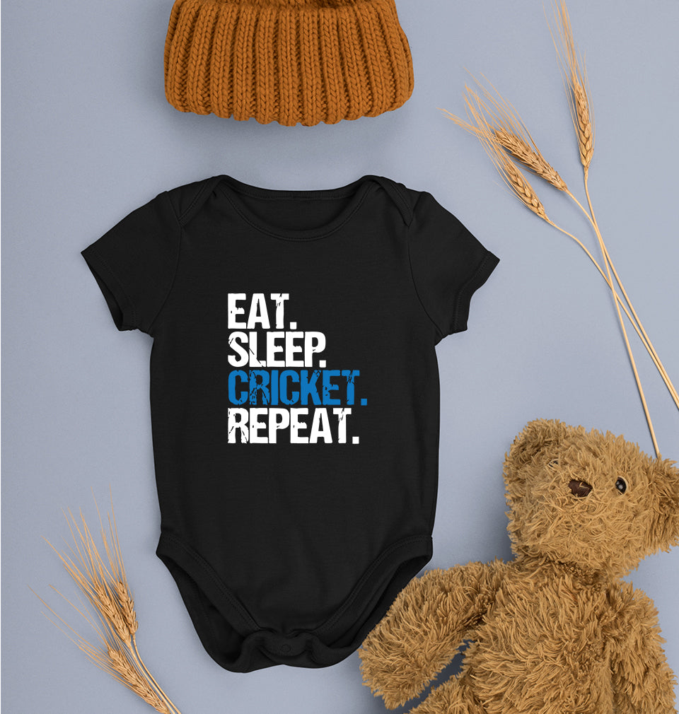 CRICKET Eat Sleep Cricket Repeat Kids Romper For Baby Boy/Girl-0-5 Months(18 Inches)-Black-Ektarfa.online