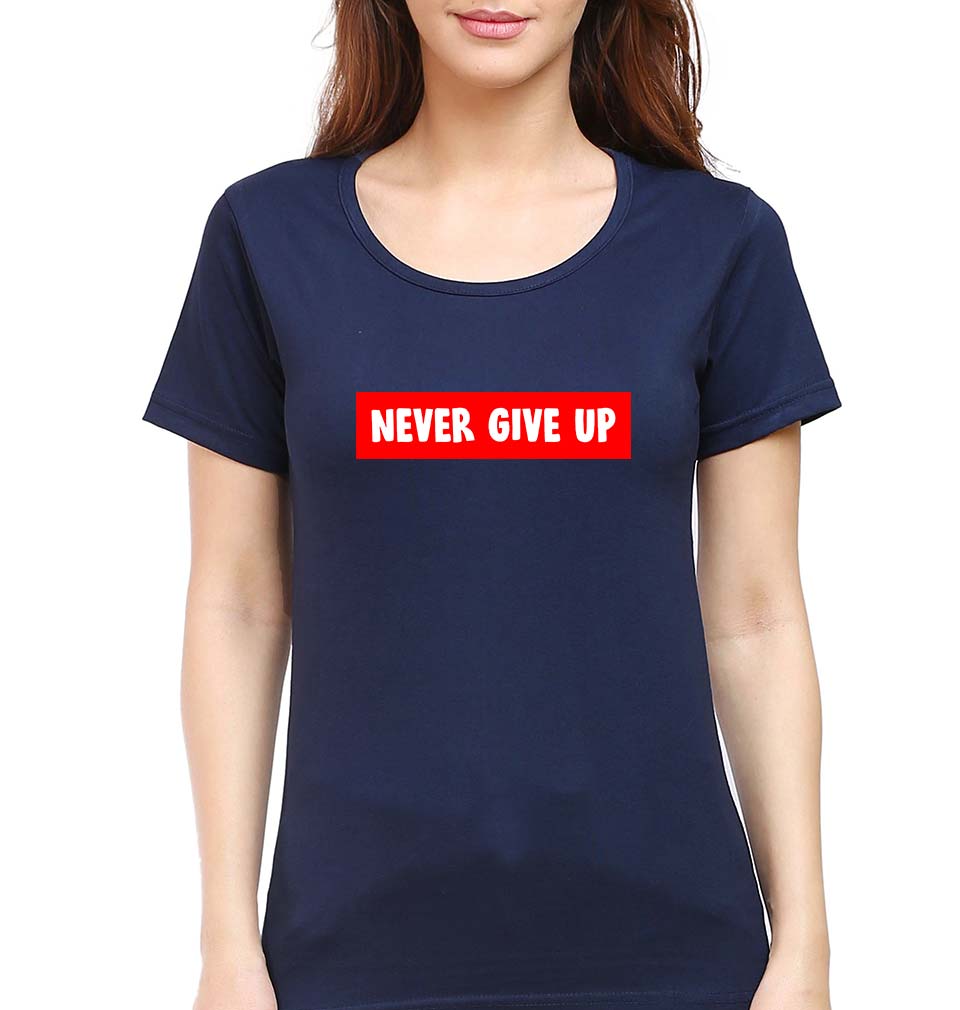 Never Give UP T-Shirt for Women-Navy Blue-Ektarfa.online