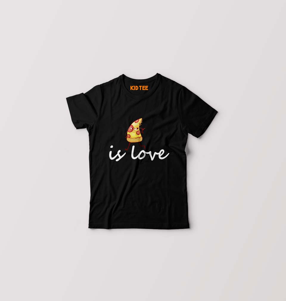 Pizza Is Love Kids T-Shirt for Boy/Girl-Black-Ektarfa.online