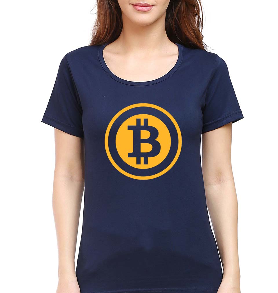 Cryptocurrency Bitcoin T-Shirt for Women-Navy Blue-Ektarfa.online