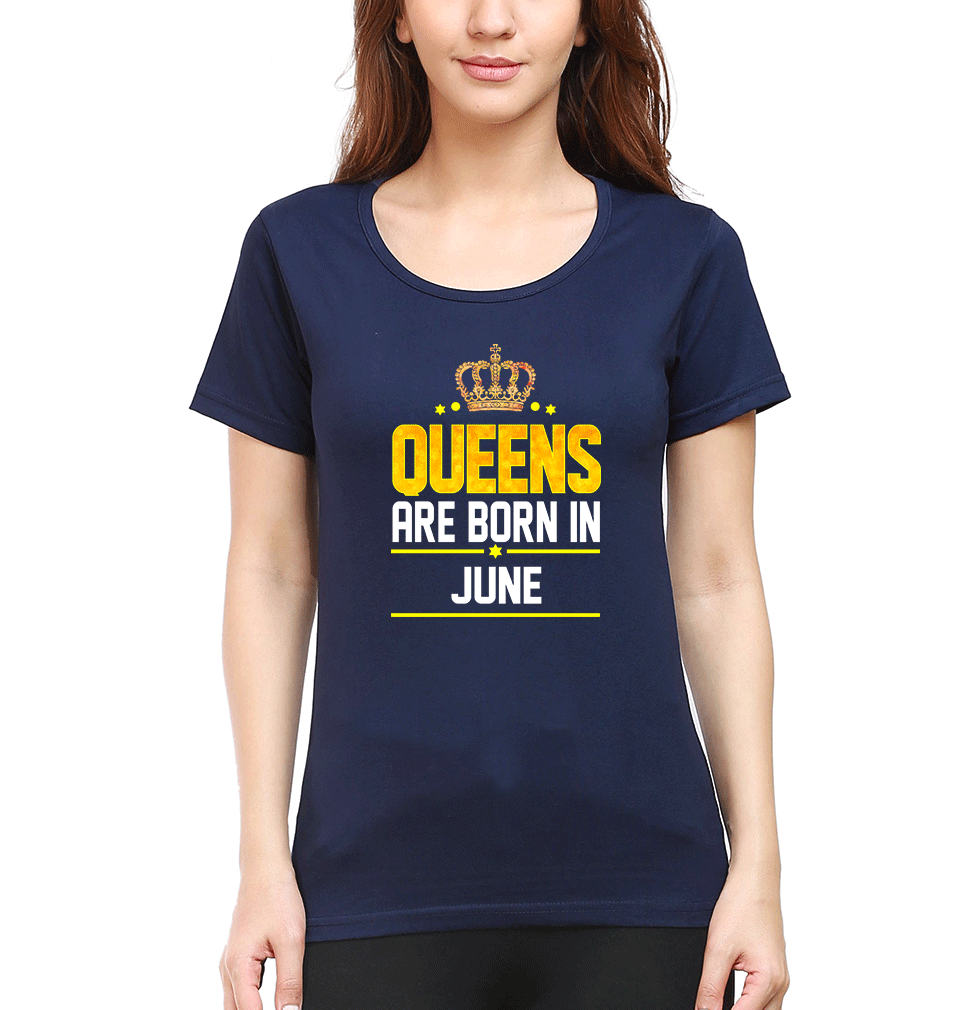Queens Are Born In June T-Shirt for Women-Navy Blue-Ektarfa.online