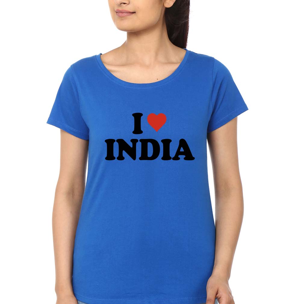I Love India T-Shirt for Women-Royal Blue-Ektarfa.online