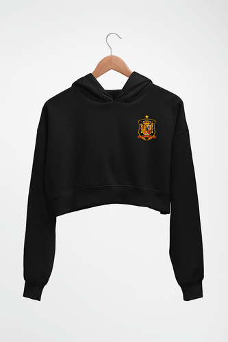 Spain Football Crop HOODIE FOR WOMEN-Black-Ektarfa.online