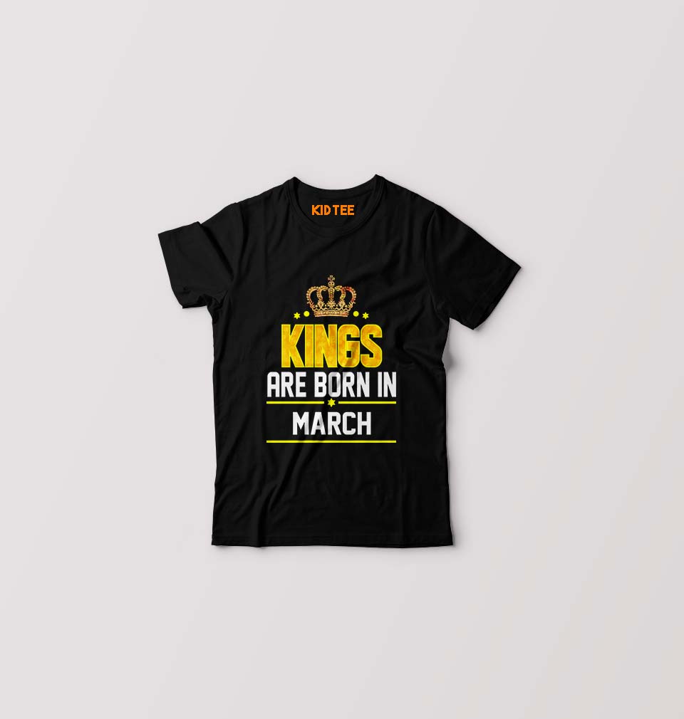 Kings Are Born In March Kids T-Shirt for Boy/Girl-Black-Ektarfa.online