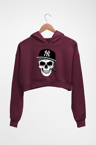 Hip Hop Skull NY Crop HOODIE FOR WOMEN-Maroon-Ektarfa.online