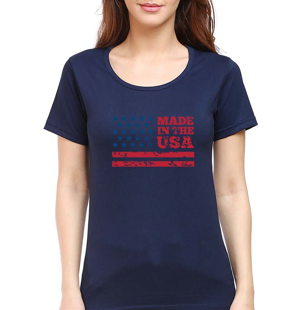 USA America T-Shirt for Women-Navy Blue-Ektarfa.online