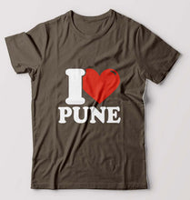 Load image into Gallery viewer, I Love Pune T-Shirt for Men-S(38 Inches)-Olive Green-Ektarfa.online
