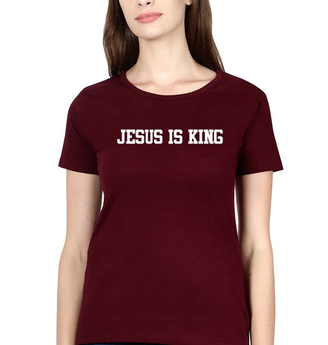Jesus is King T-Shirt for Women-Maroon-Ektarfa.online