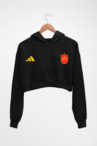 Spain Football Crop HOODIE FOR WOMEN-Black-Ektarfa.online