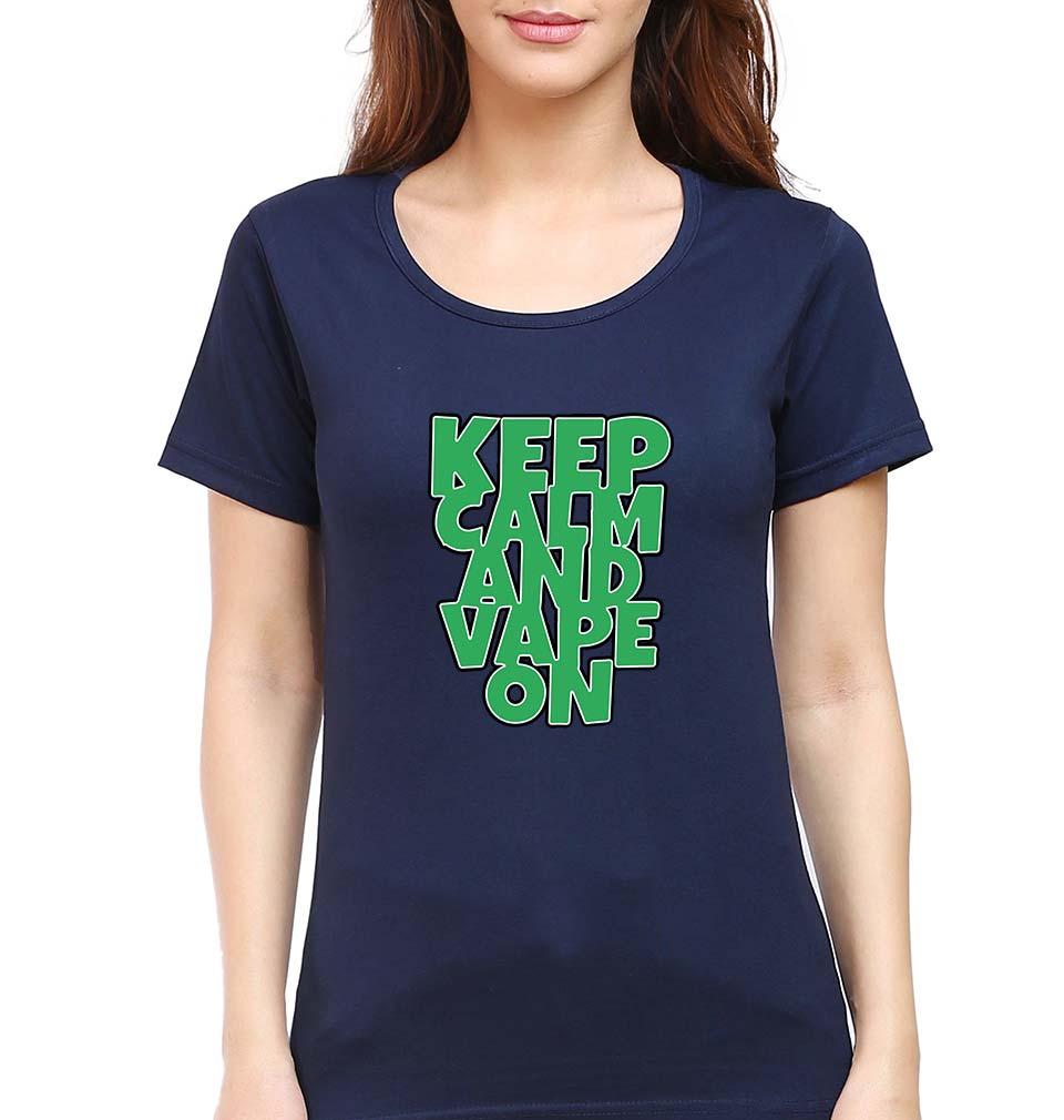 keep calm and vape on T-Shirt for Women-Navy Blue-Ektarfa.online