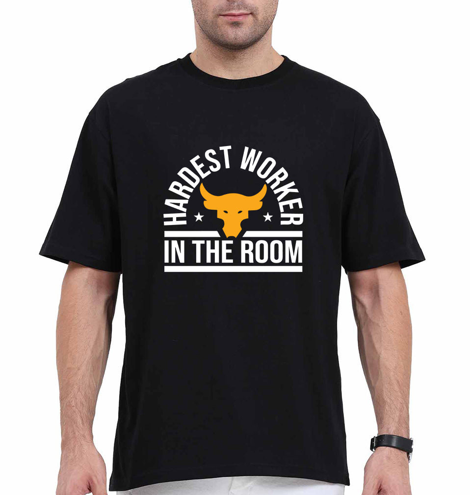 Hardest Worker In the Room Gym Oversized T-Shirt for Men-Black-Ektarfa.online