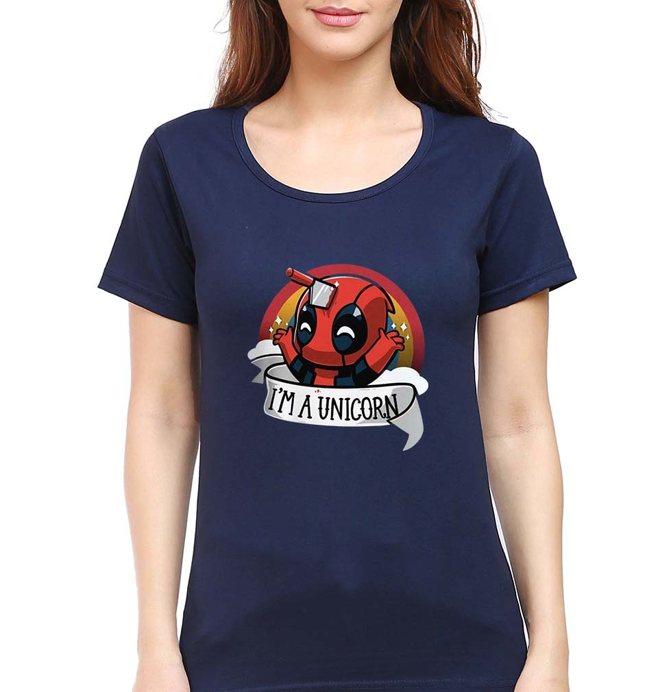 Deadpool Unicorn T-Shirt for Women-Navy Blue-Ektarfa.online