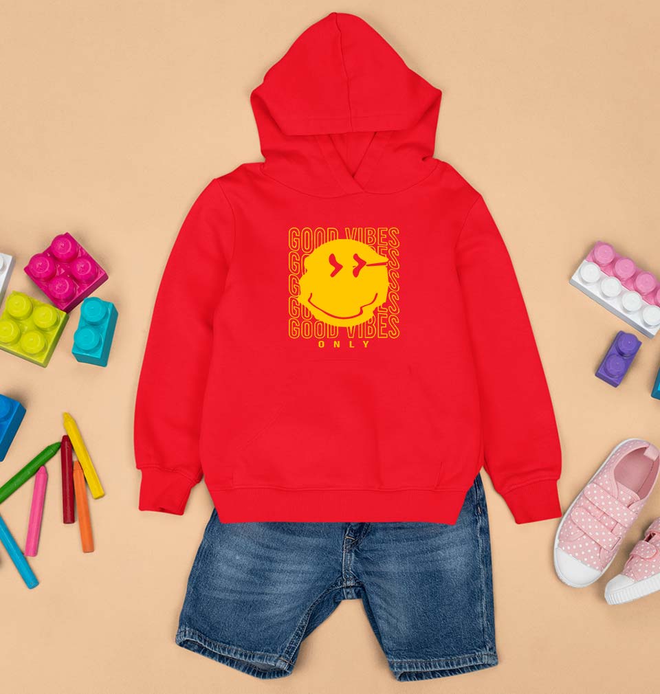 Good Vibes Emoji Kids Hoodie for Boy/Girl-RED-Ektarfa.online