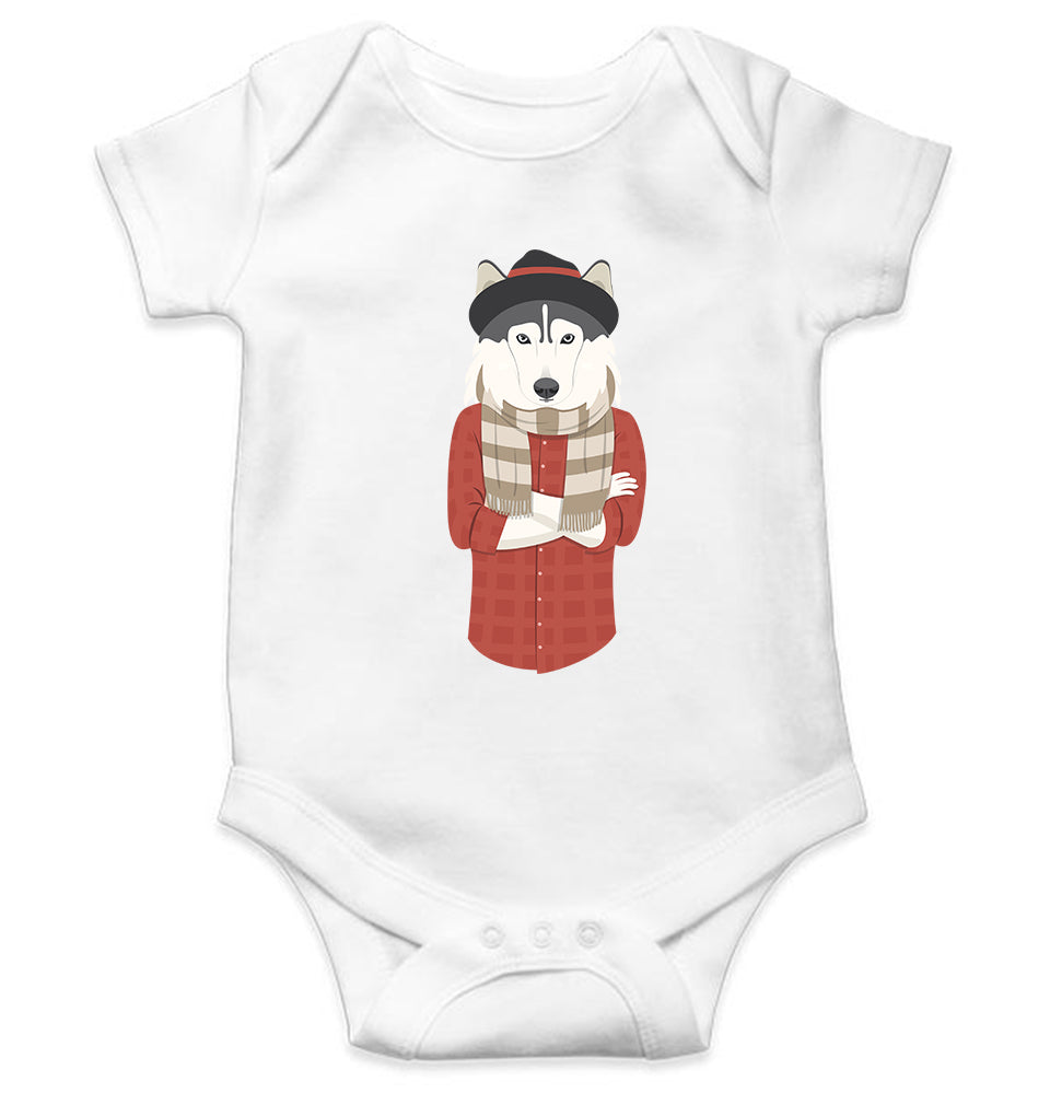 Hipster Wolf Kids Romper For Baby Boy/Girl-0-5 Months(18 Inches)-White-Ektarfa.online