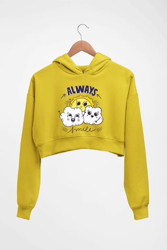 Always Smile Crop HOODIE FOR WOMEN-Mustard Yellow-Ektarfa.online