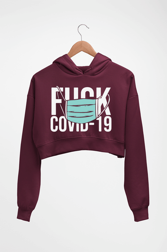 Fuck Covid Crop HOODIE FOR WOMEN-Maroon-Ektarfa.online
