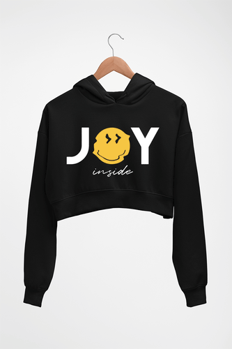 Joy Emoji Crop HOODIE FOR WOMEN-Black-Ektarfa.online
