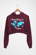 Load image into Gallery viewer, Traveling is Love Crop HOODIE FOR WOMEN-Maroon-Ektarfa.online
