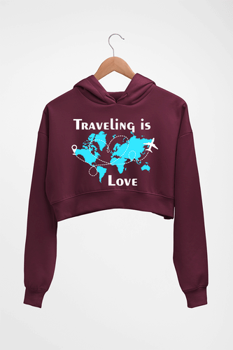 Traveling is Love Crop HOODIE FOR WOMEN-Maroon-Ektarfa.online