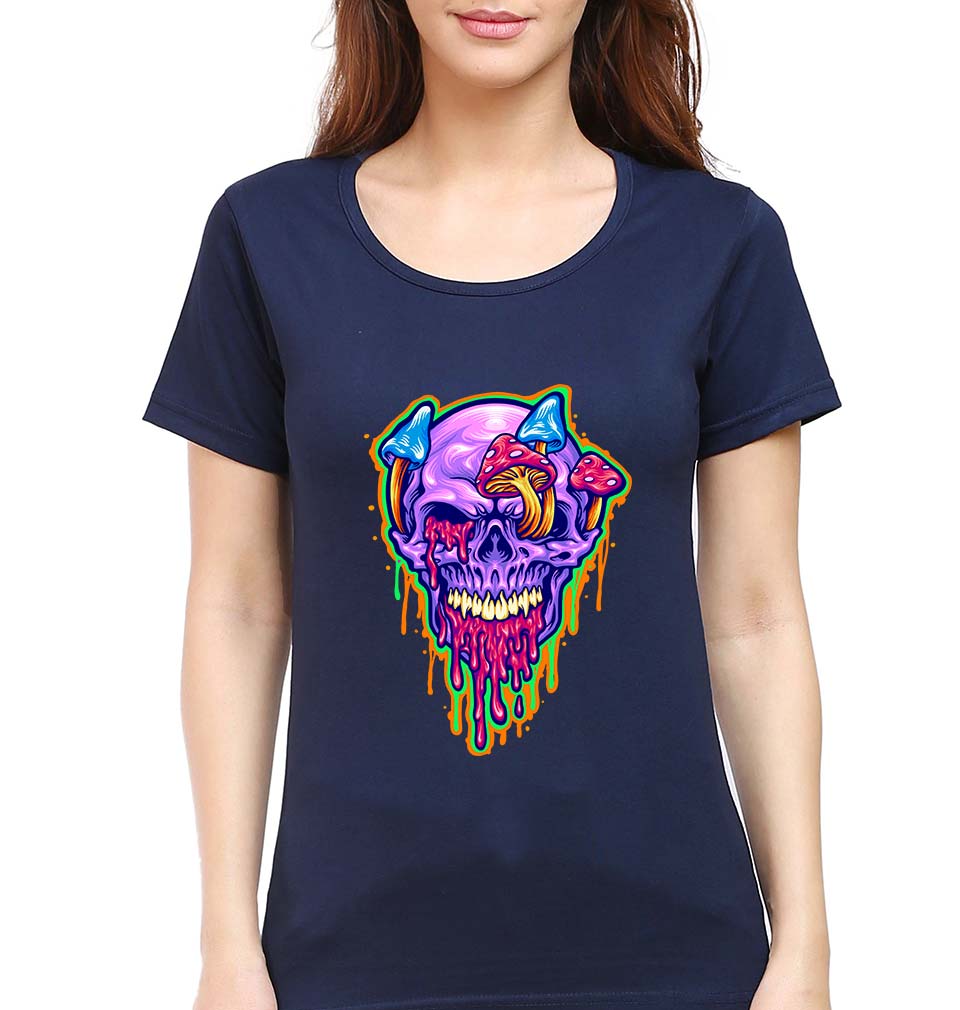 Trippy Psychedelic Peace T-Shirt for Women-Navy Blue-Ektarfa.online