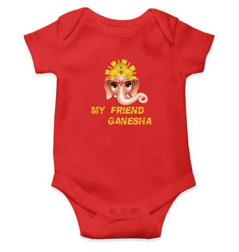 My Friend Ganesha Kids Romper For Baby Boy/Girl-0-5 Months(18 Inches)-RED-Ektarfa.online