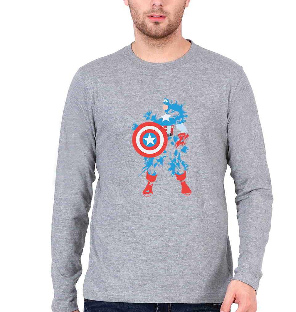 Captain America Superhero Full Sleeves T-Shirt for Men-Grey Melange-Ektarfa.online
