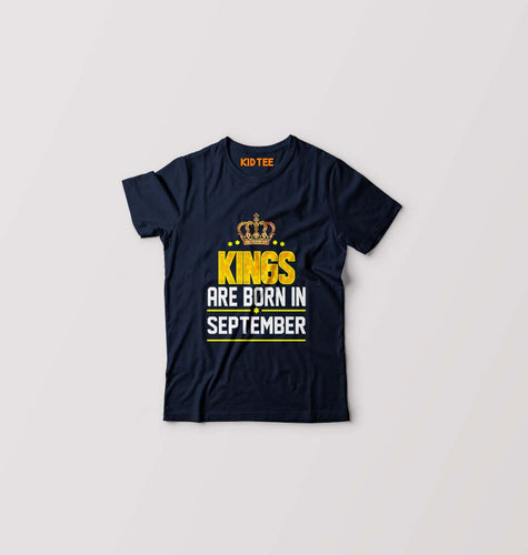 Kings Are Born In September Kids T-Shirt for Boy/Girl-Navy Blue-Ektarfa.online