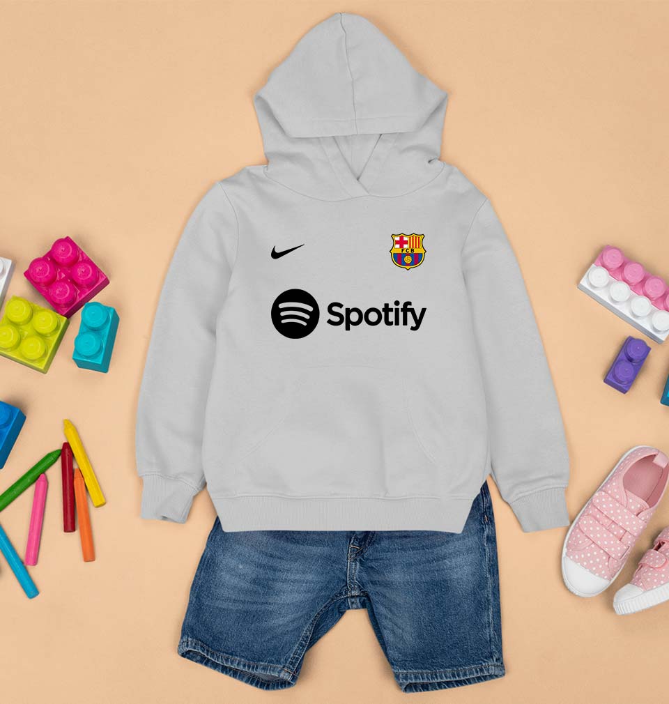 Barcelona 2022-23 Kids Hoodie for Boy/Girl-GREY-Ektarfa.online