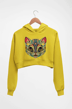 Load image into Gallery viewer, Psychedelic Cat Crop HOODIE FOR WOMEN-Mustard Yellow-Ektarfa.online
