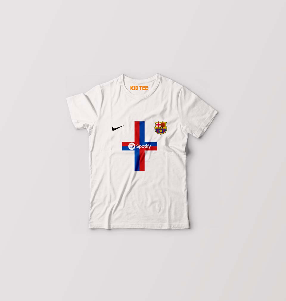 Barcelona 2022-23 Kids T-Shirt for Boy/Girl-White-Ektarfa.online