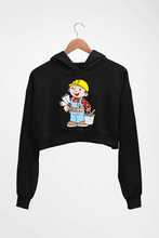 Load image into Gallery viewer, Bob the Builder Crop HOODIE FOR WOMEN-Black-Ektarfa.online
