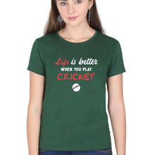 Load image into Gallery viewer, Play Cricket T-Shirt for Women-Dark Green-Ektarfa.online
