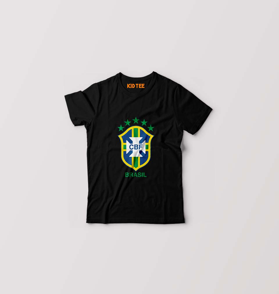 Brazil Football Kids T-Shirt for Boy/Girl-Black-Ektarfa.online