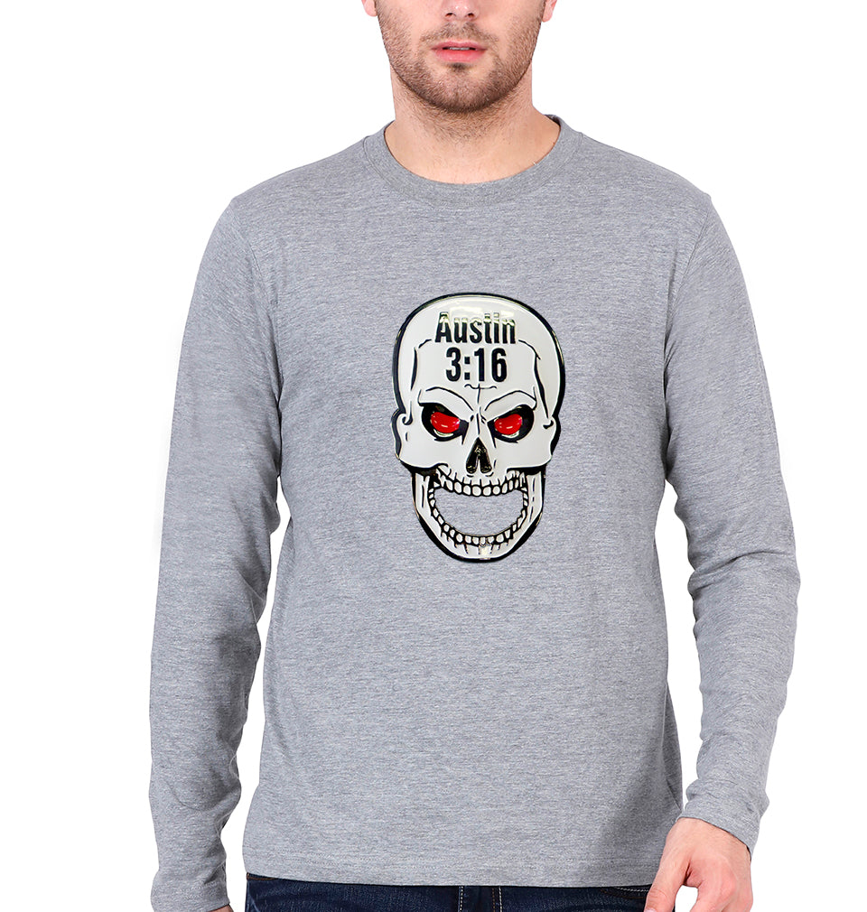 Stone Cold Steve Austin (WWE) Full Sleeves T-Shirt for Men-Grey Melange-Ektarfa.online