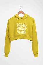 Load image into Gallery viewer, Good Vibes Only Crop HOODIE FOR WOMEN-Mustard Yellow-Ektarfa.online
