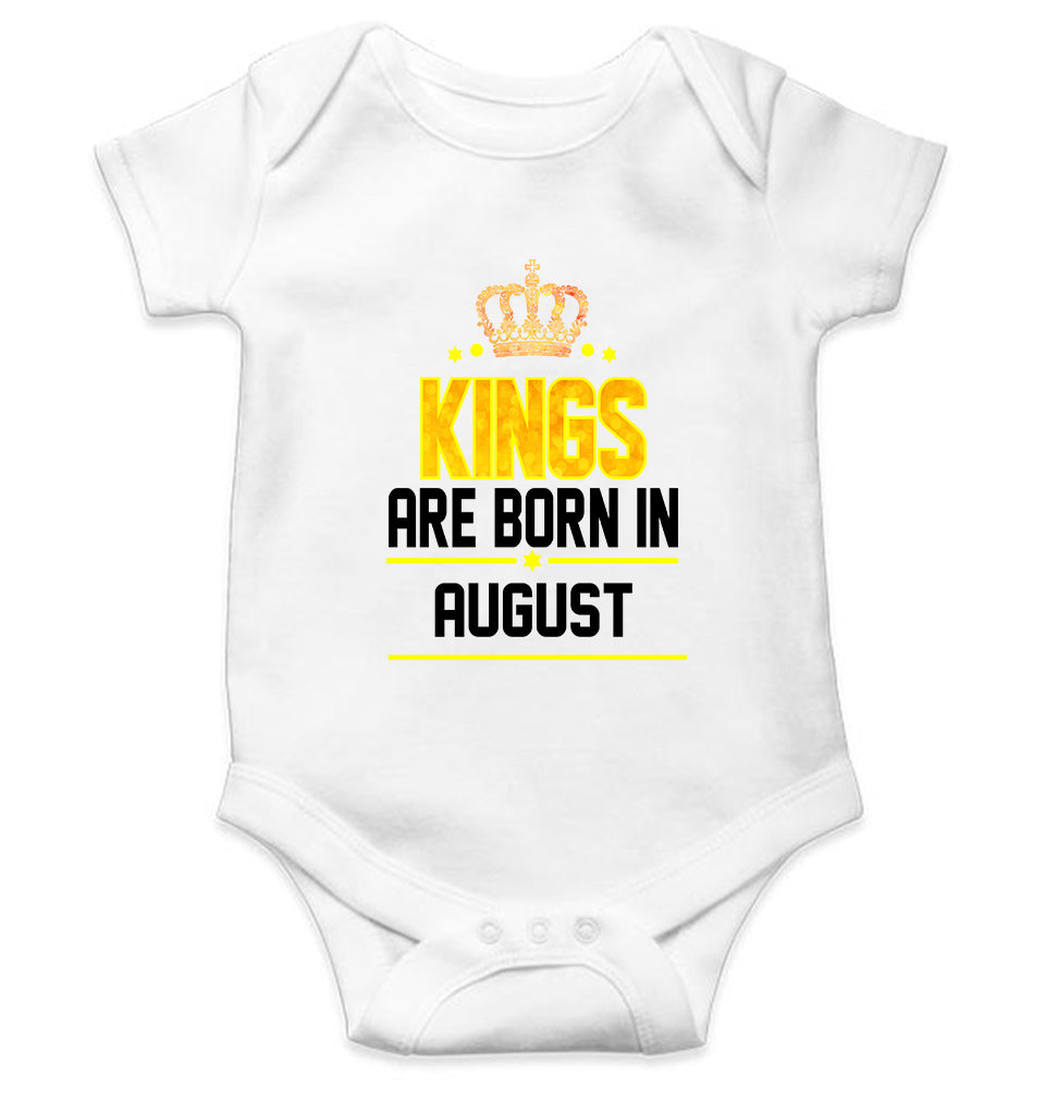 Kings Are Born In August Kids Romper For Baby Boy/Girl-0-5 Months(18 Inches)-White-Ektarfa.online