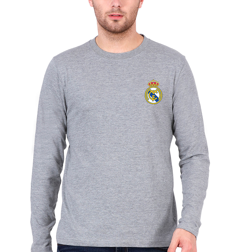 Real Madrid Logo Full Sleeves T-Shirt for Men-Grey Melange-Ektarfa.online