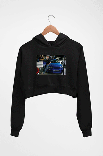 paul walker fast and furious Crop HOODIE FOR WOMEN-Black-Ektarfa.online