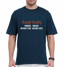 Load image into Gallery viewer, Nirbhau Nirvair Oversized T-Shirt for Men-Petrol Blue-Ektarfa.online
